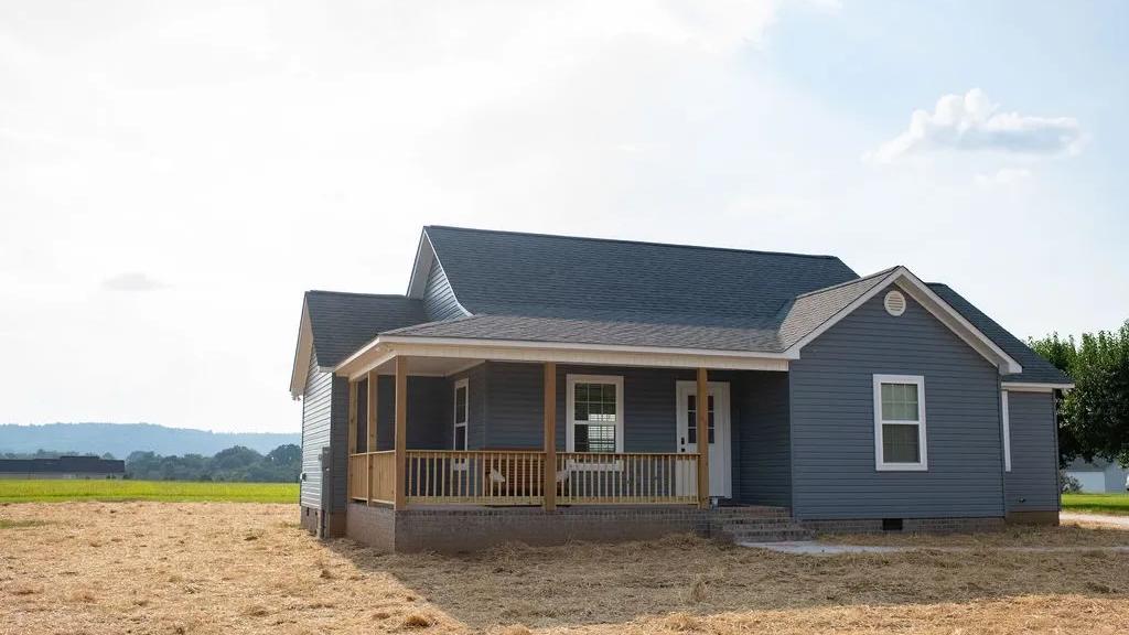 Blue home on the countryside