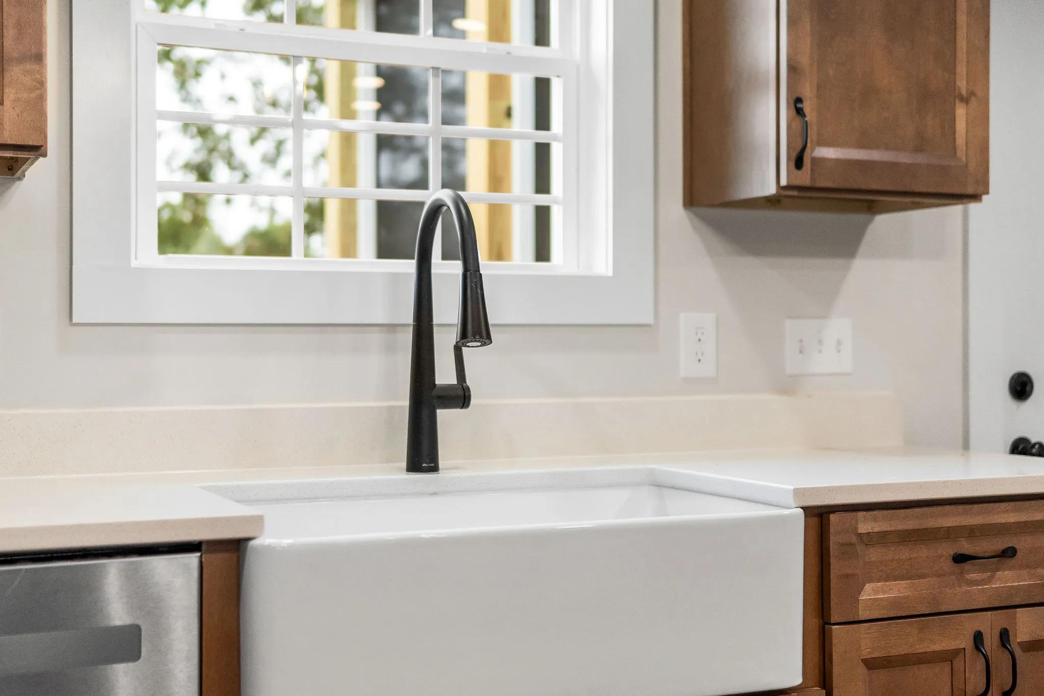 Cinematic shot of custom farm style sink