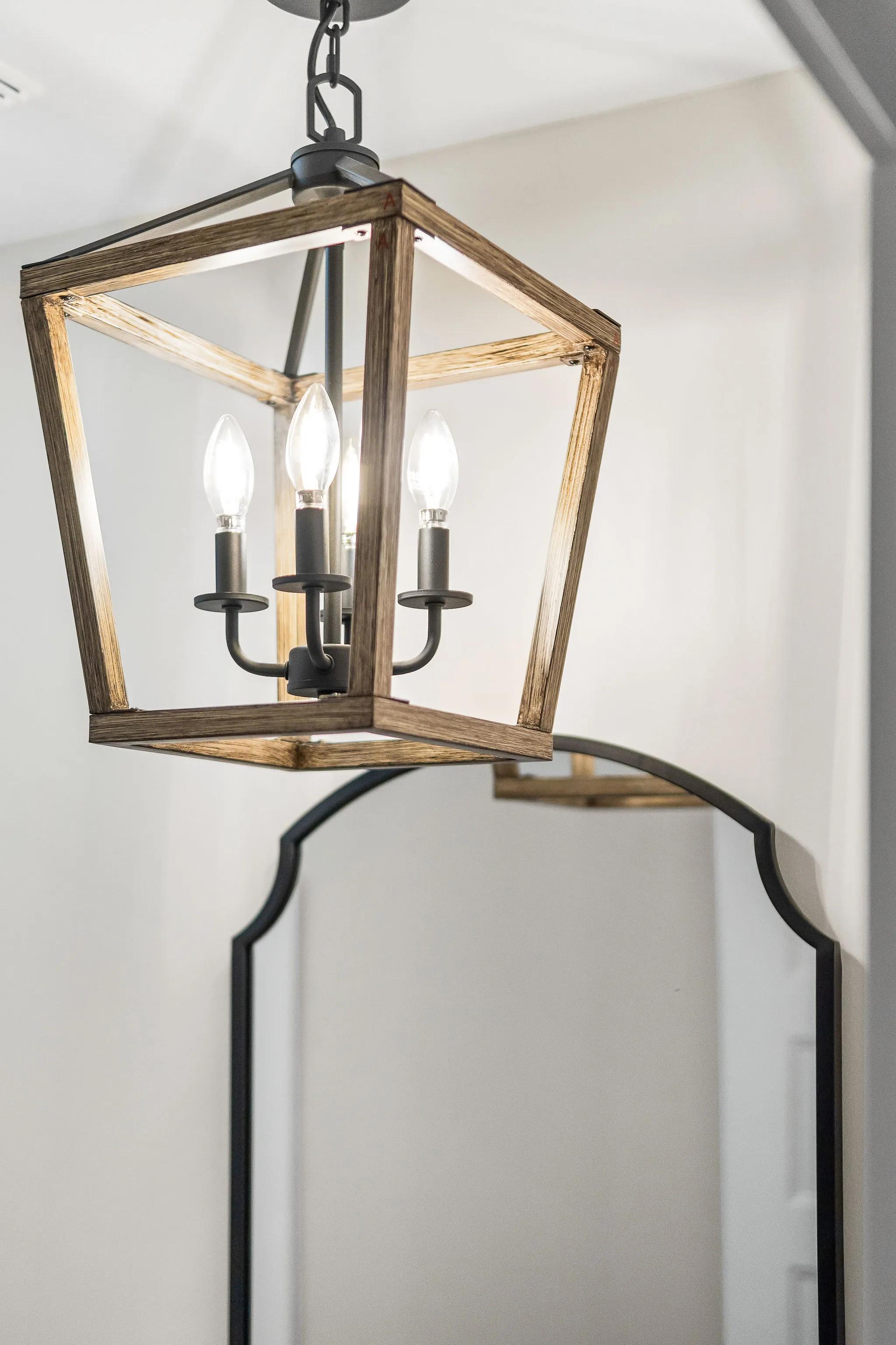 Upclose of lighting fixture with mirror
