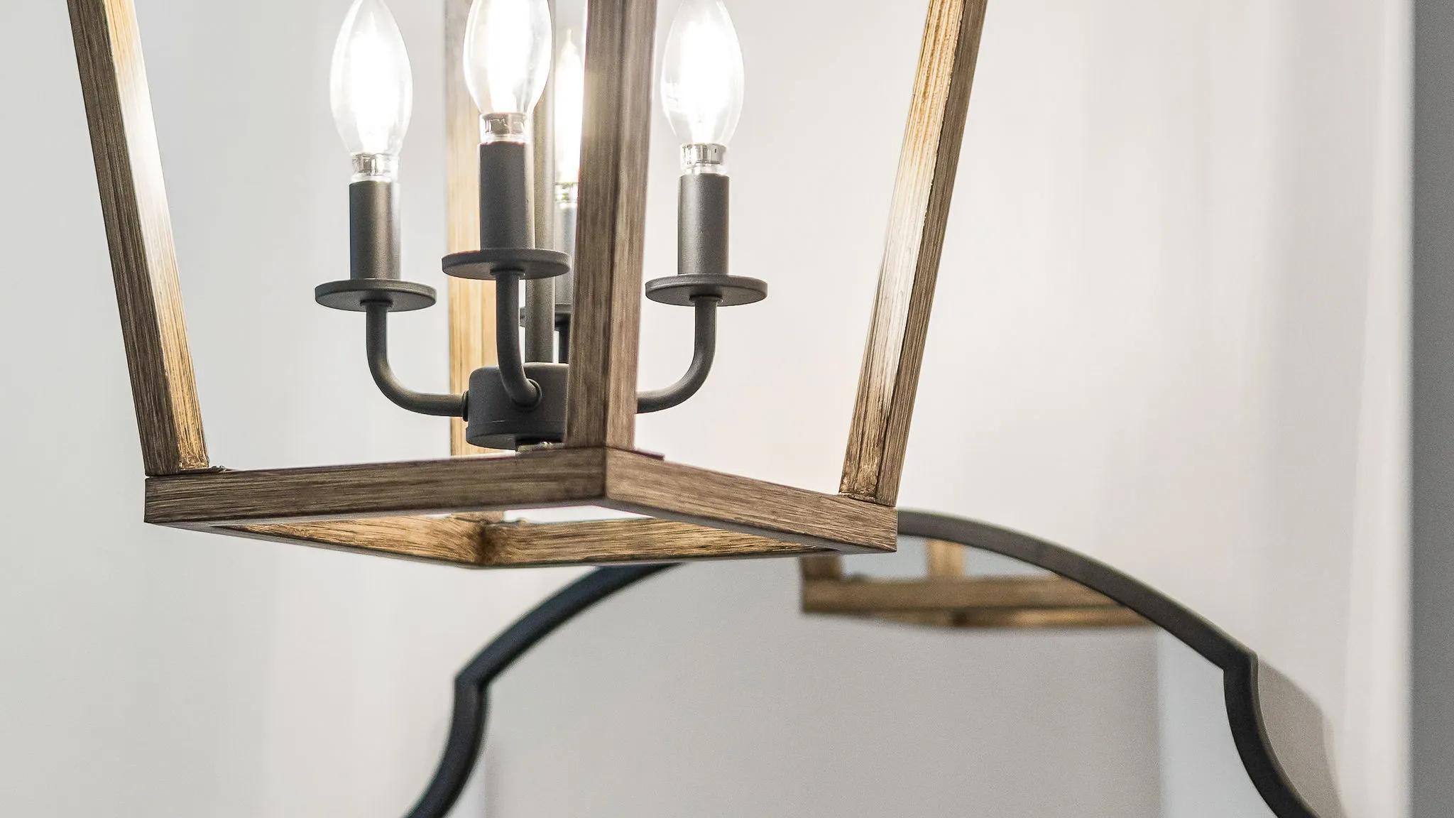 Upclose of lighting fixture with mirror