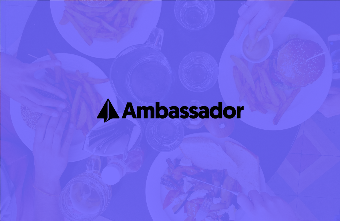 Ambassador logo featuring a dynamic backdrop of people sharing delectable food