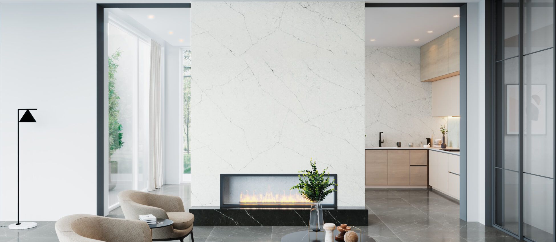 Purastone – Bianco Silver — el material en un ambiente
