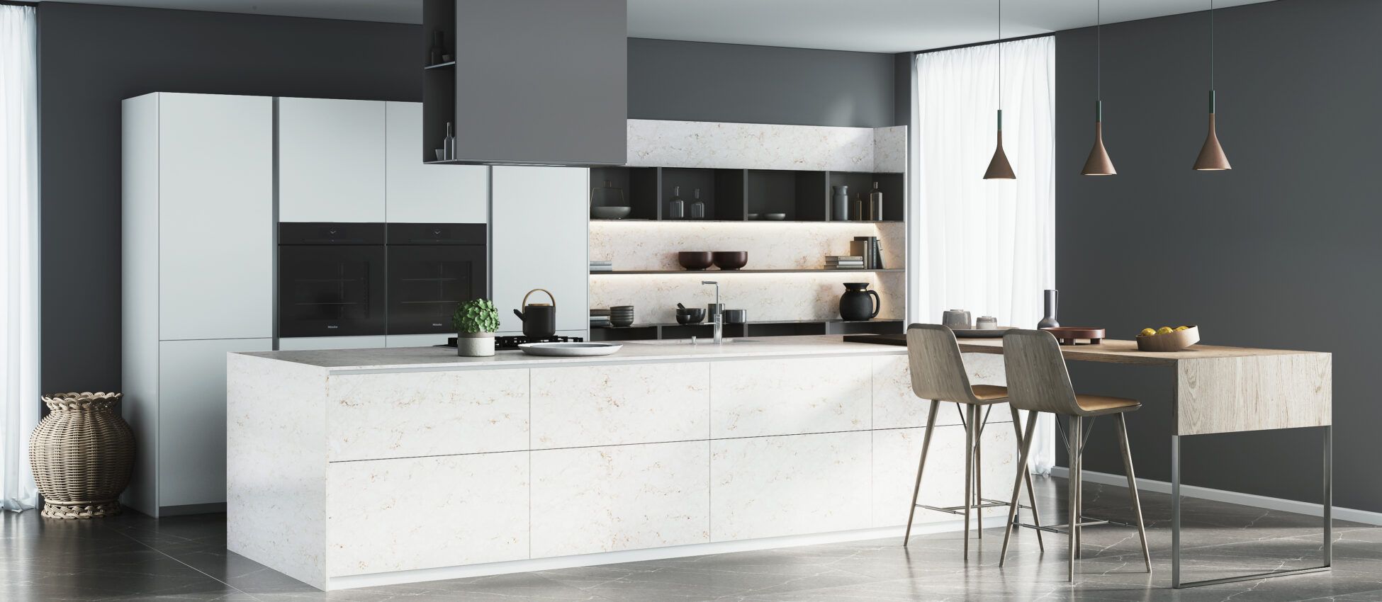 Purastone – Bianco Luxe — el material en un ambiente