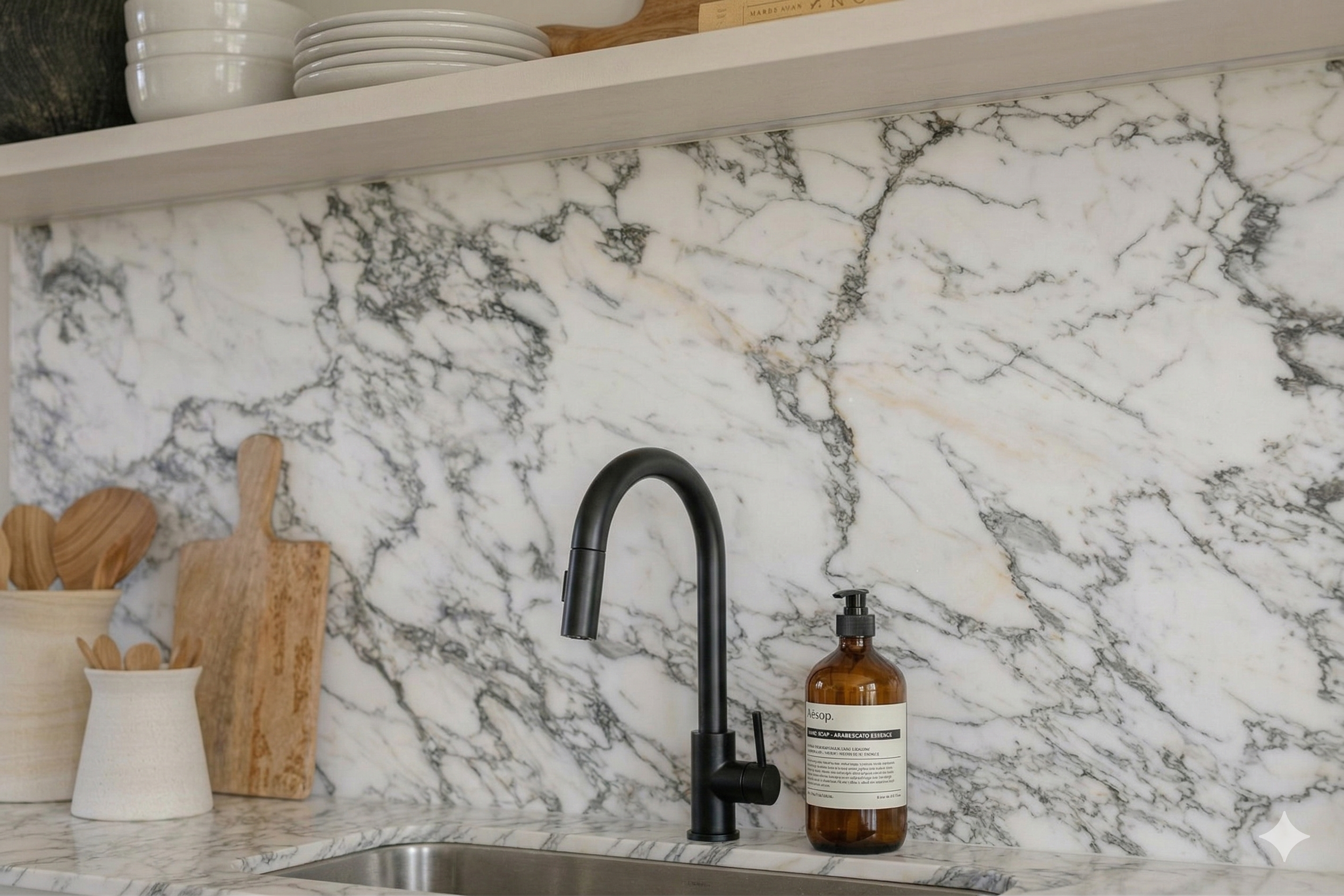 Purastone prima – Arabescato Wow — el material en un ambiente