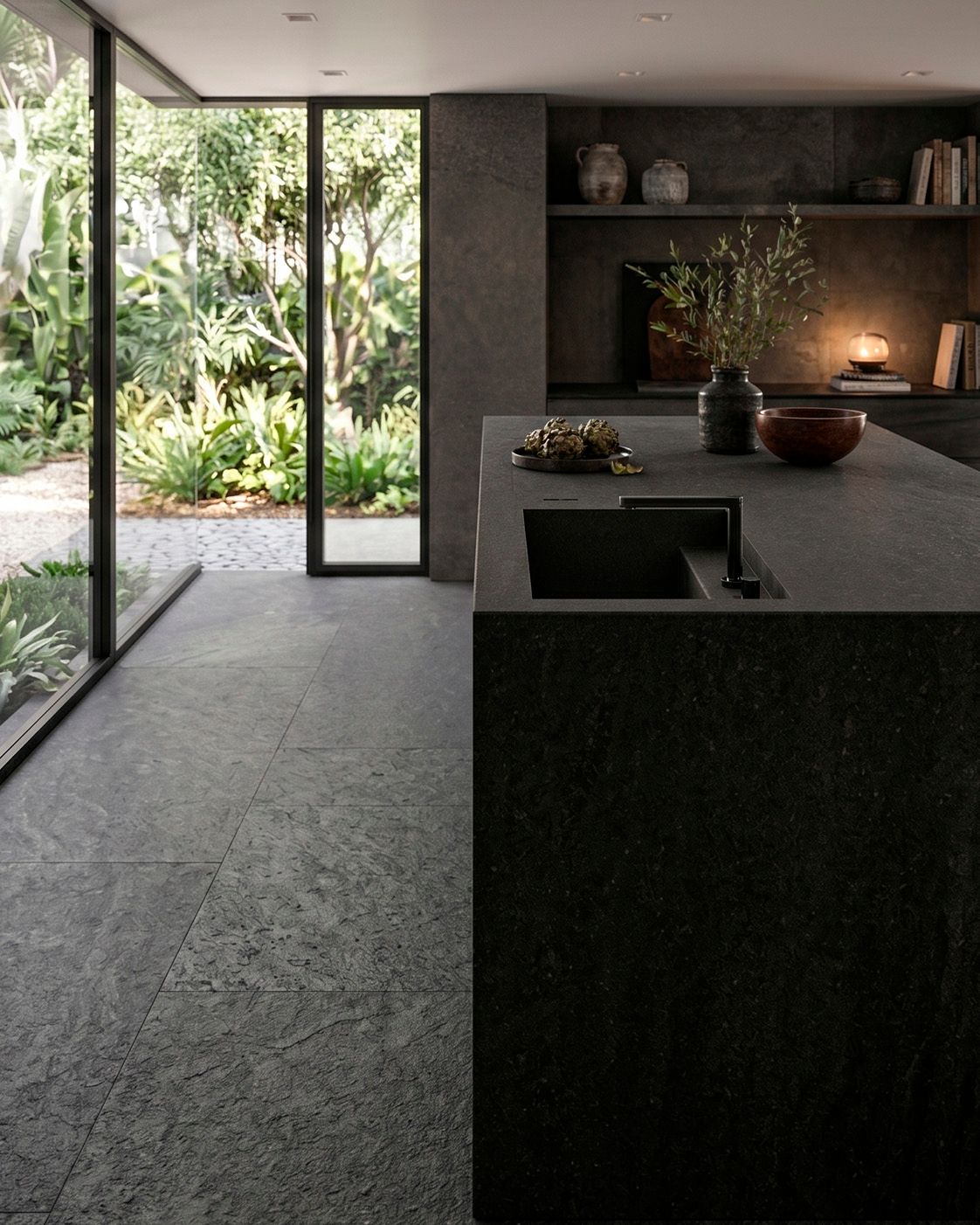 Purastone prima – Lava Black — el material en un ambiente