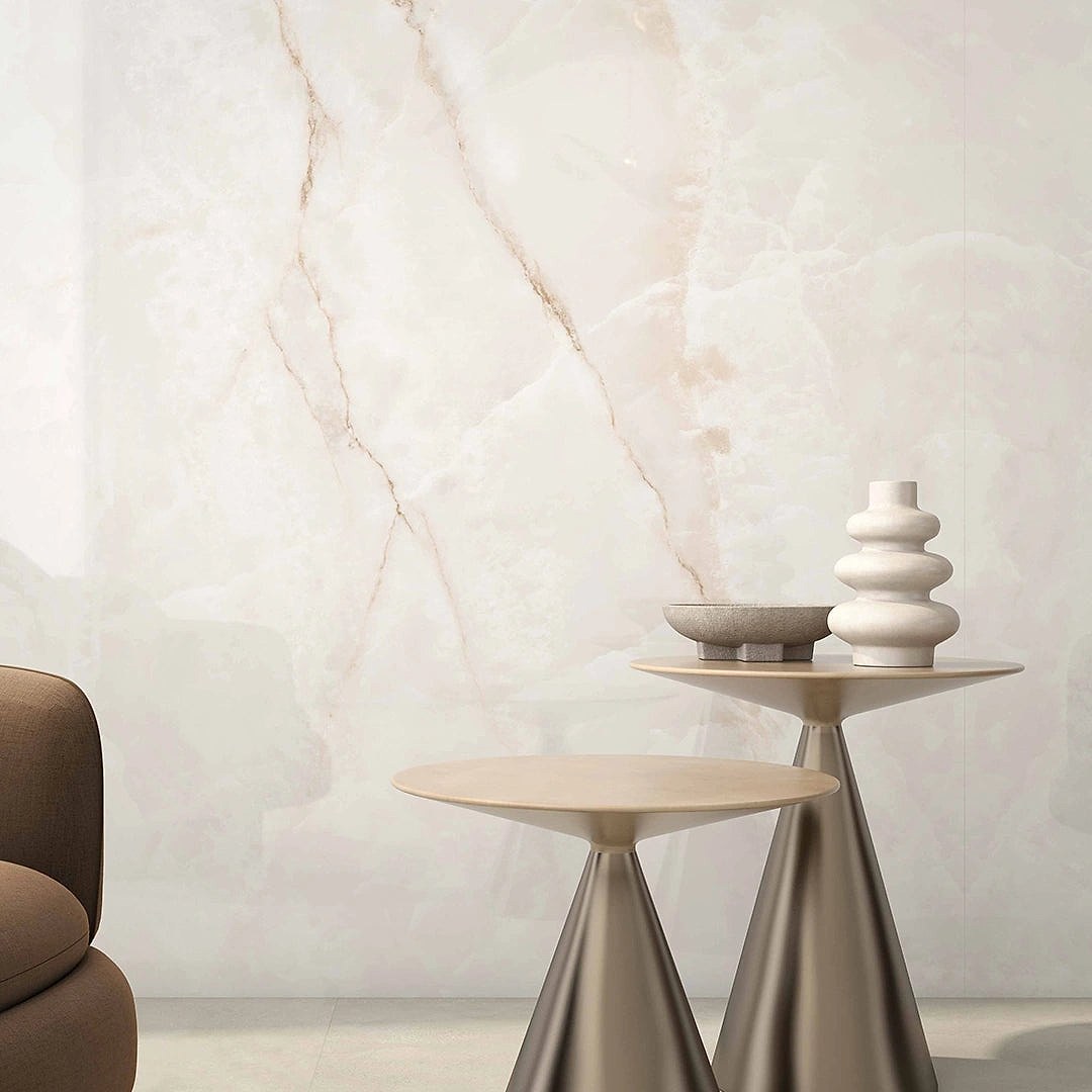 Purastone prima – Onyx White — el material en un ambiente
