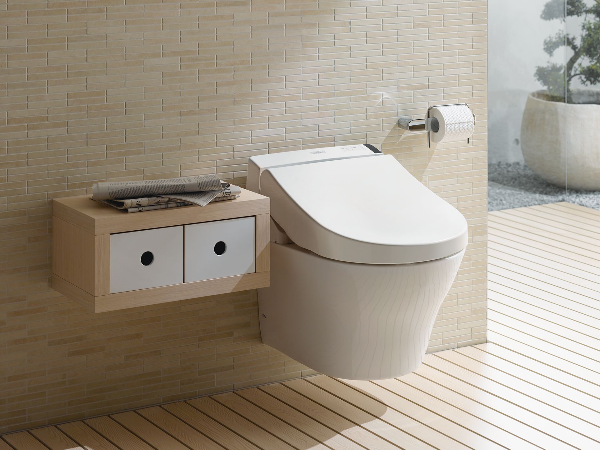 TOTO Inodoro MH Con Washlet C200 + Cisterna TECE Mampostería — piedra natural