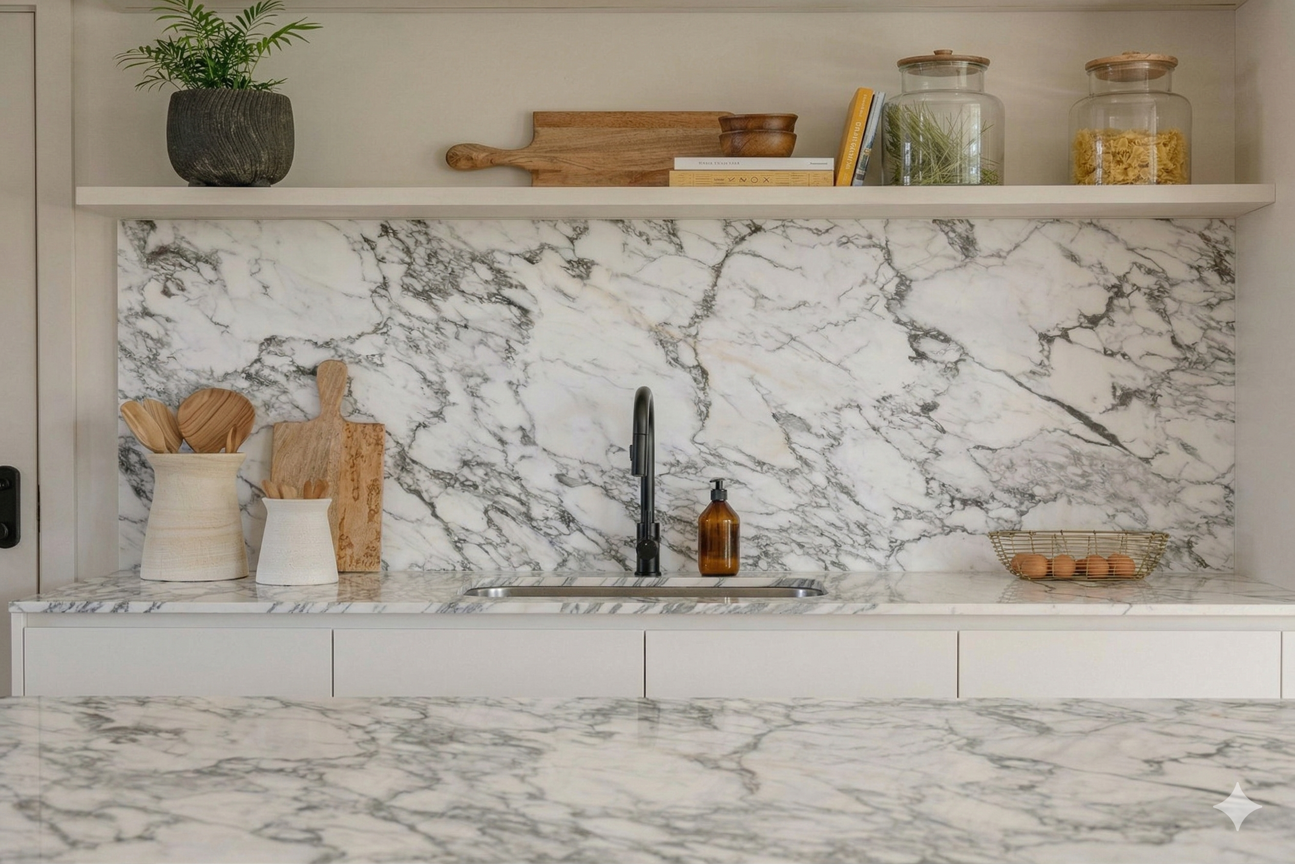 Purastone prima – Arabescato Wow — el material en un ambiente