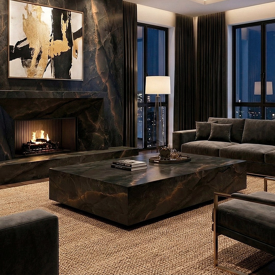 Purastone prima – Onyx Black — el material en un ambiente
