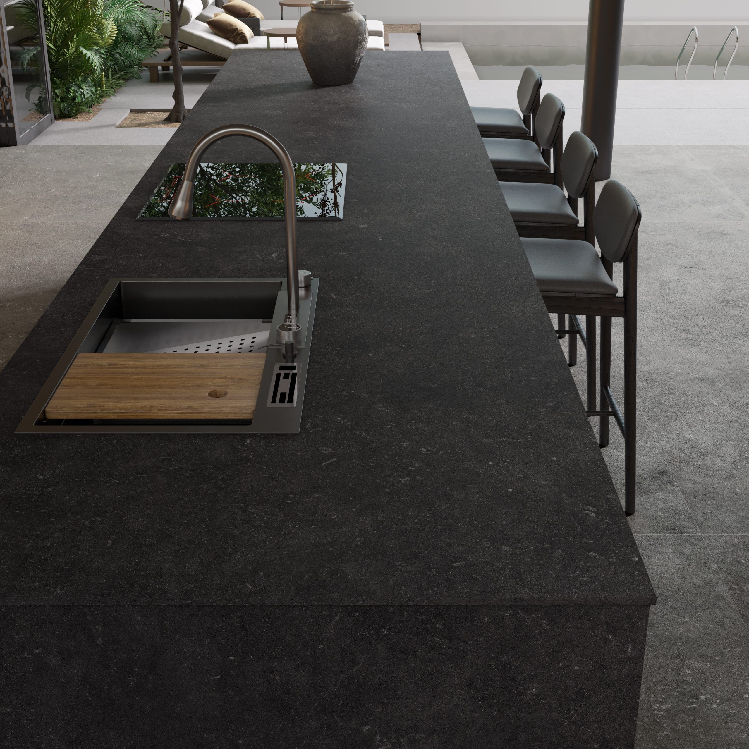 Purastone prima – Lava Black — el material en un ambiente