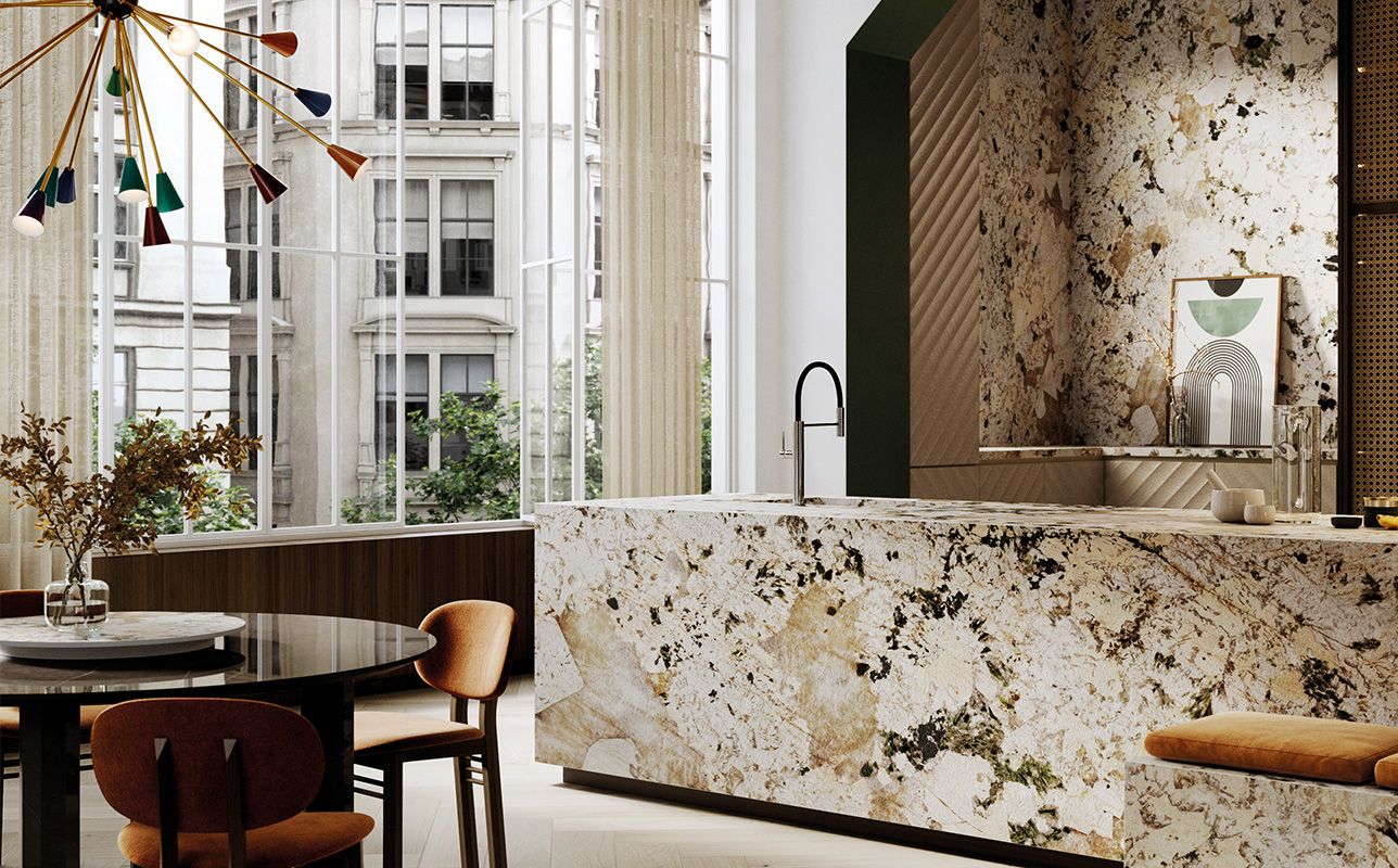 Purastone prima – Alpinus White — el material en un ambiente