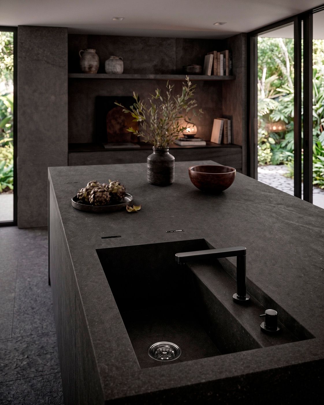 Purastone prima – Lava Black — el material en un ambiente