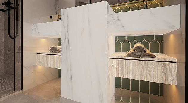 Mármol – Blanco Royal — el material en un ambiente