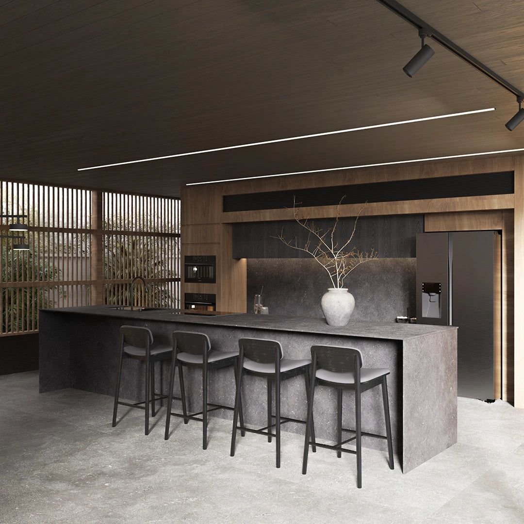 Purastone prima – Lava Black — el material en un ambiente