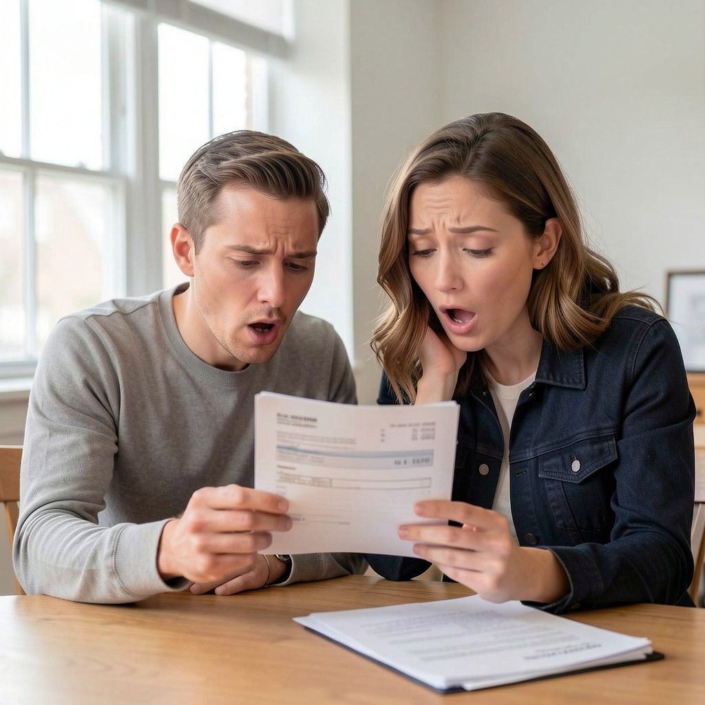 Two people surprised at a bill