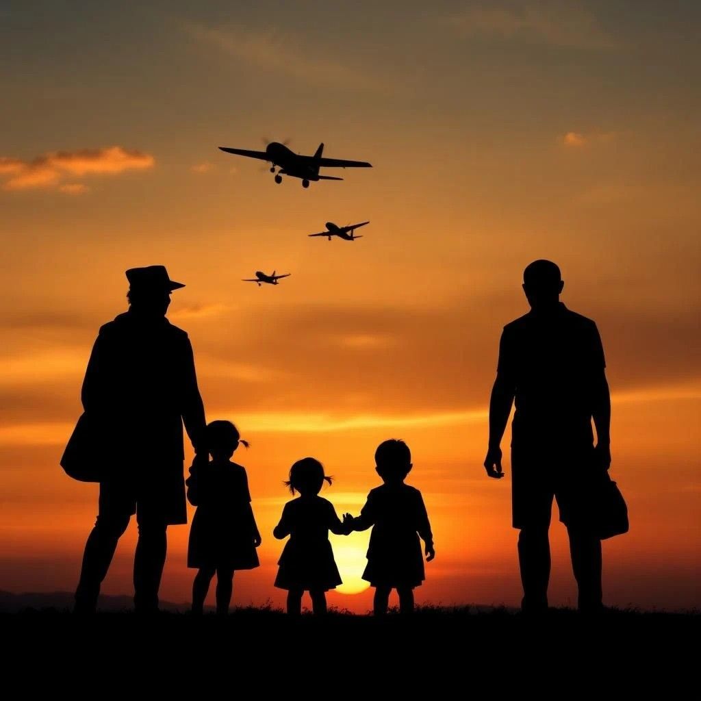 Immigrants with planes overhead