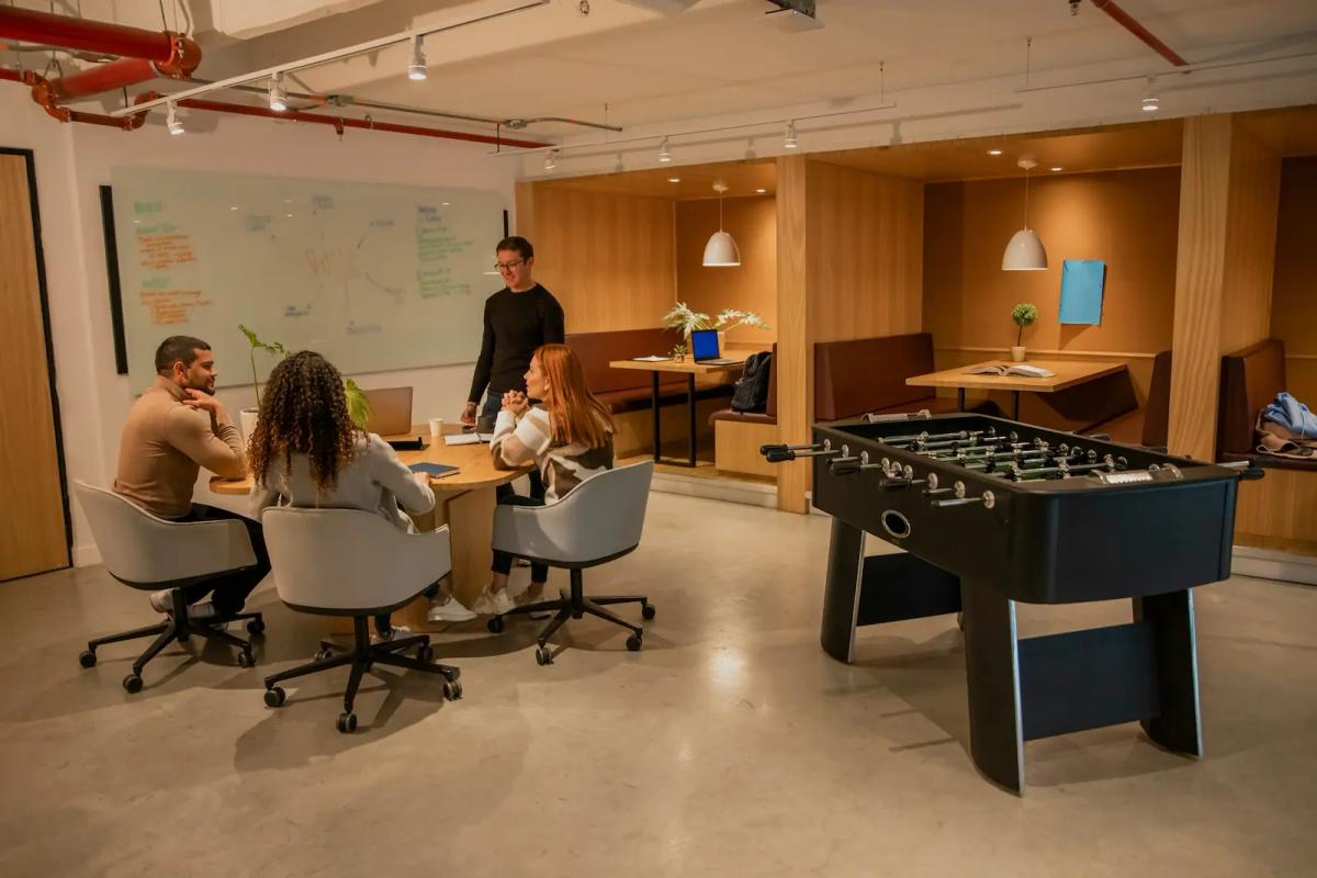 Team meeting in a co-working space, one of four business address options available to Delaware LLC owners