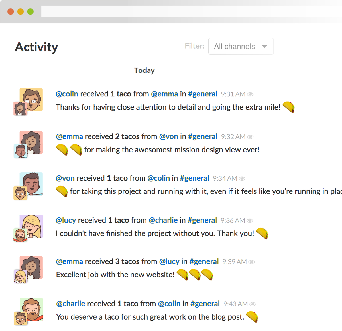 Praise with Tacos in Slack