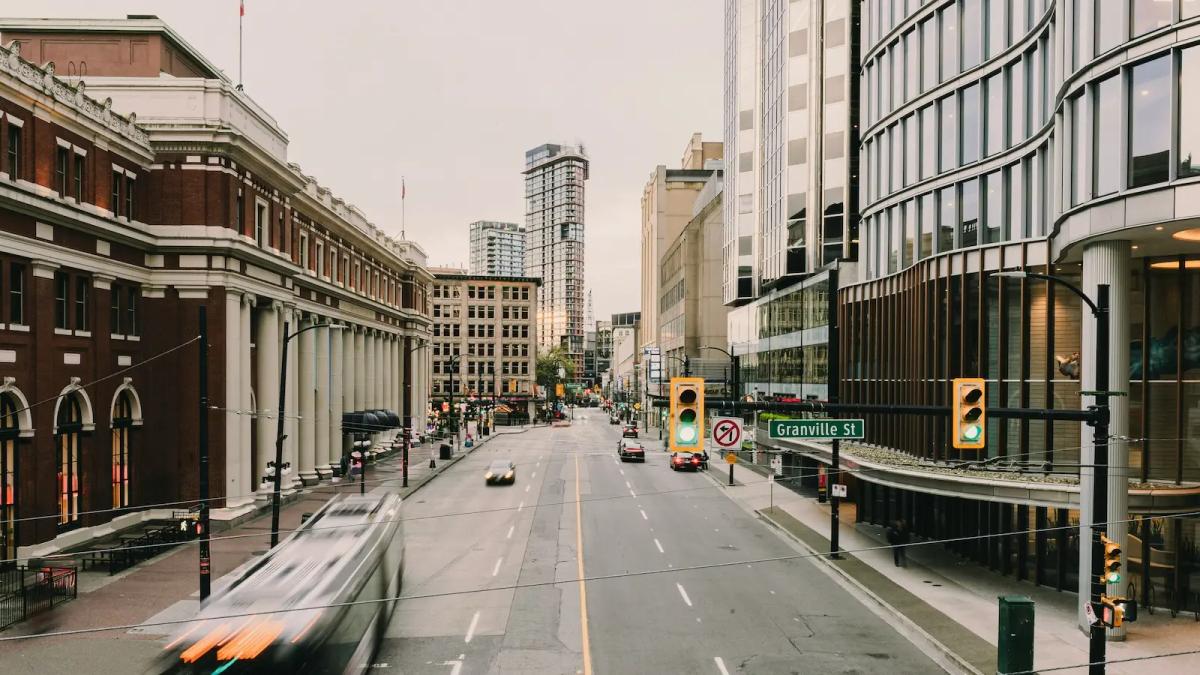 Downtown city street representing a professional business address location