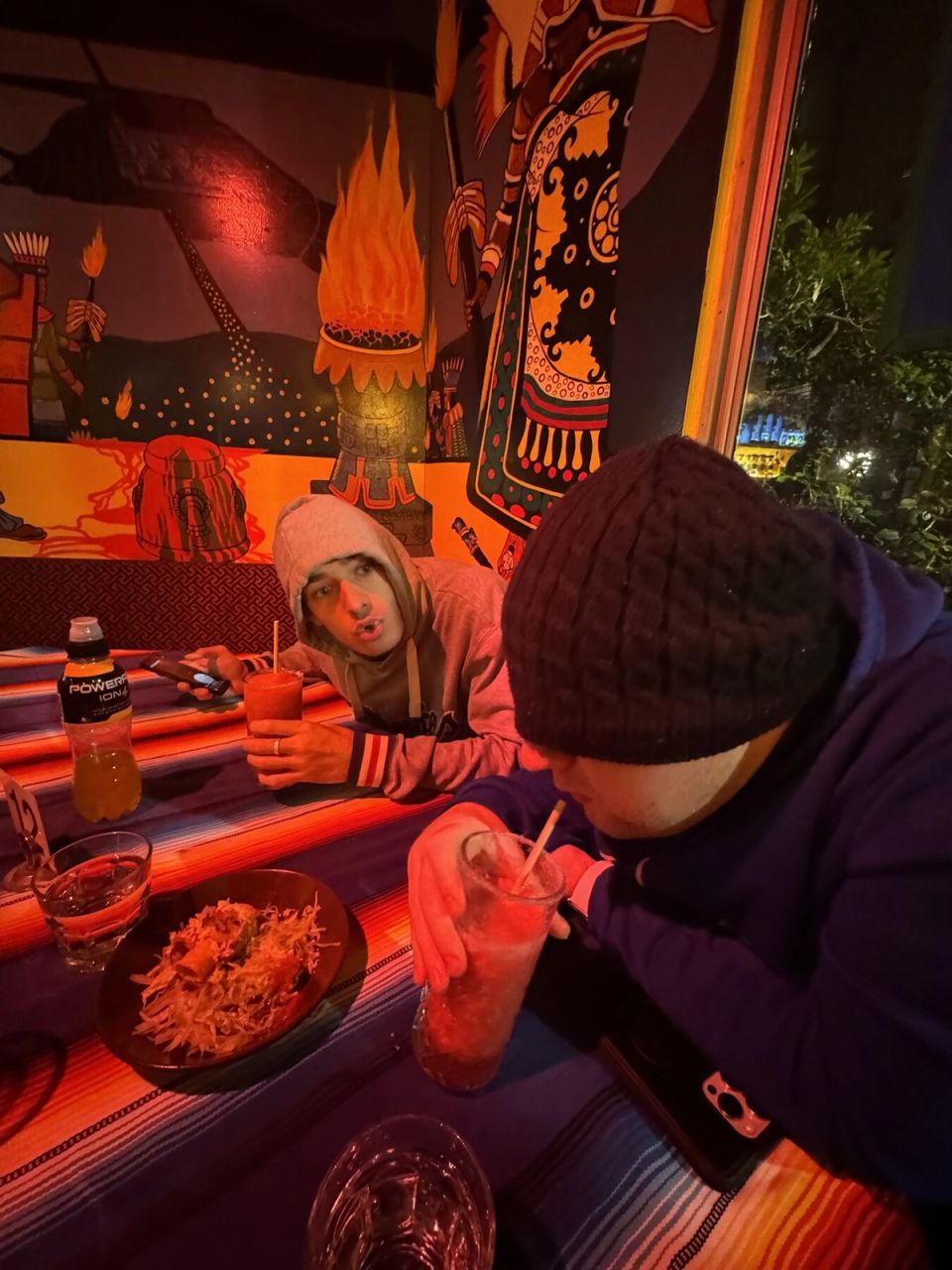 People enjoying a relaxed social meal together.