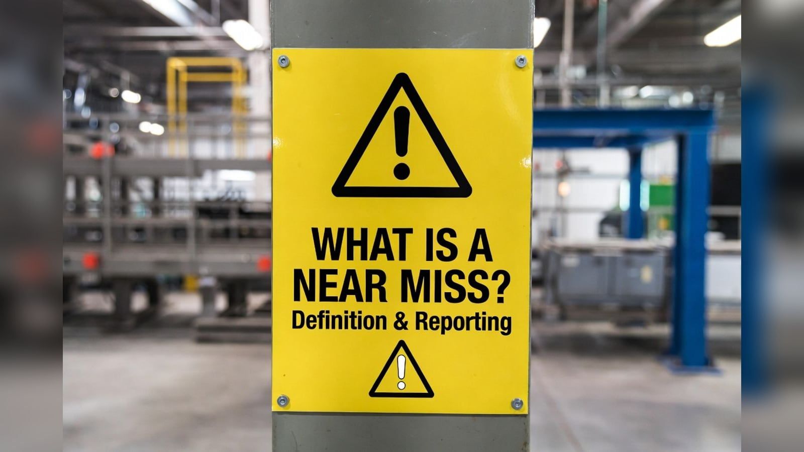 Yellow warning sign reading "What Is a Near Miss? Definition and Reporting"