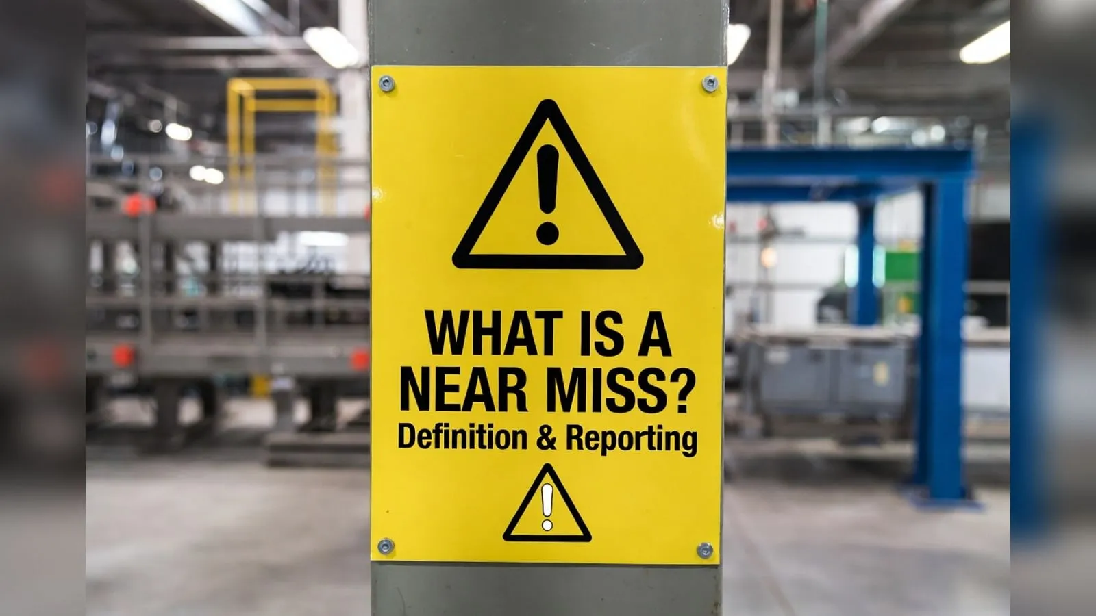 Yellow warning sign reading "What Is a Near Miss? Definition and Reporting"