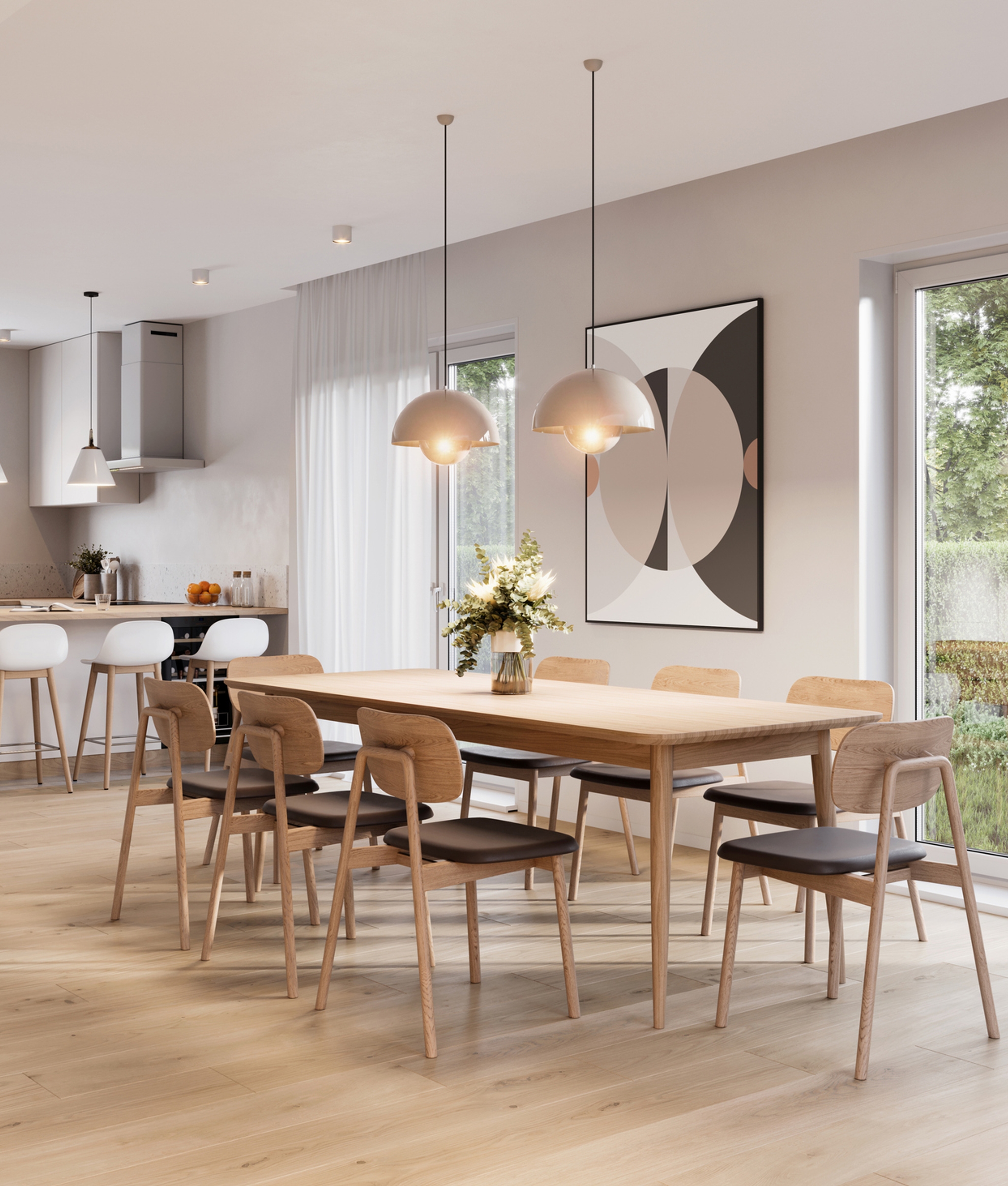 Kök med stort matbord