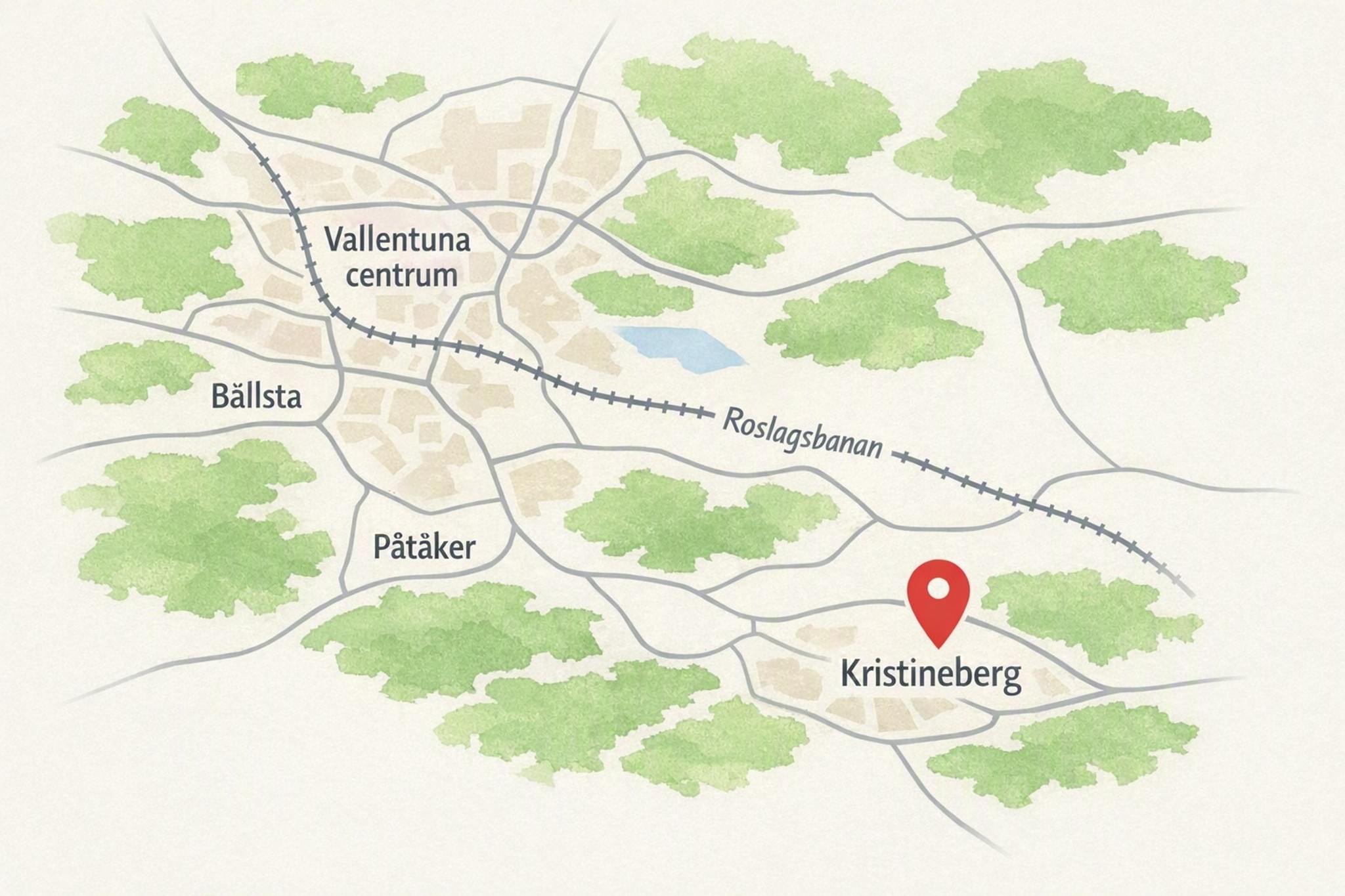 Karta över Kristineberg – Vallentunas nya friluftsstadsdel 