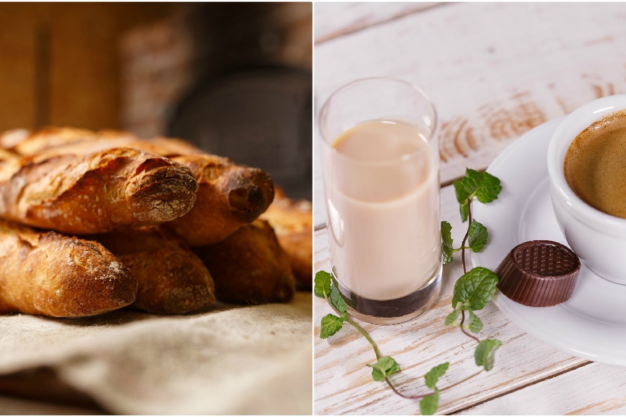 Baguette och kaffekopp
