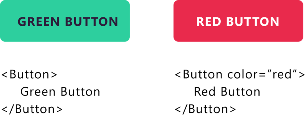 Example of two button components being used with different color props