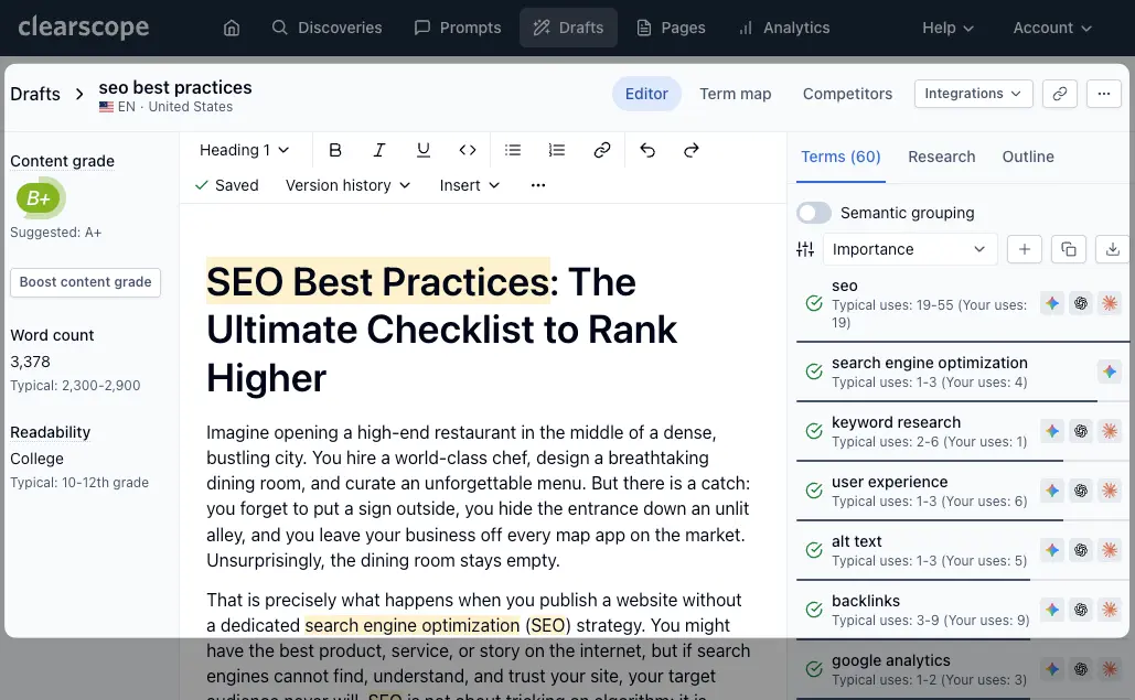 Edit and Optimize Content with Confidence in Clearscope