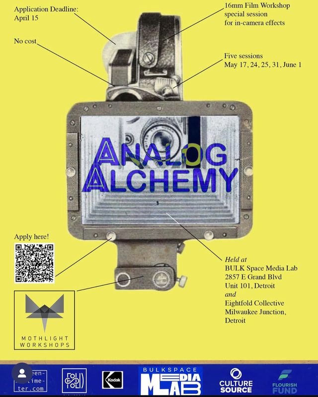 a poster for analog alchemy shows a camera on a yellow background