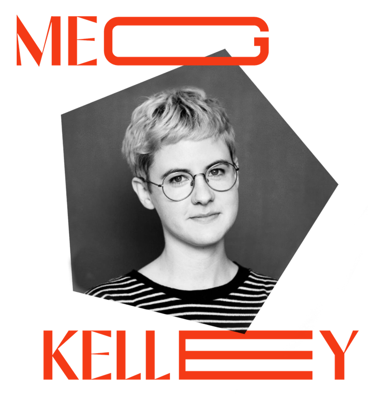 a black and white photo of meg kelley