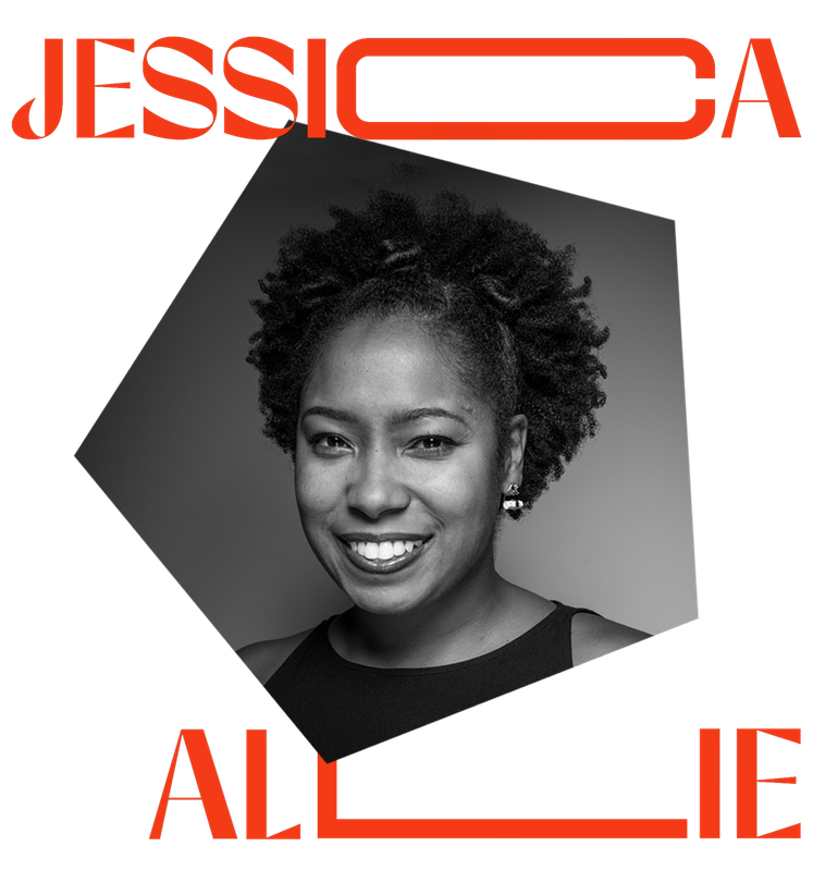 a black and white photo of a woman named jessica allie