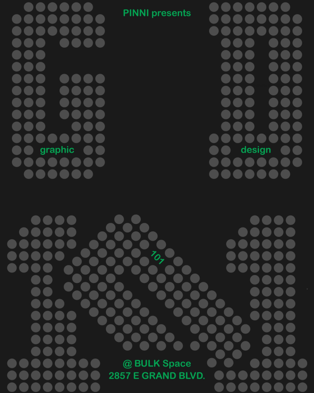 a poster for pinni presents graphic design and bulk space