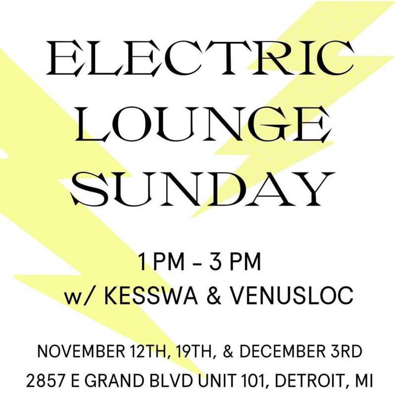 an advertisement for electric lounge sunday on november 12th 19th and december 3rd