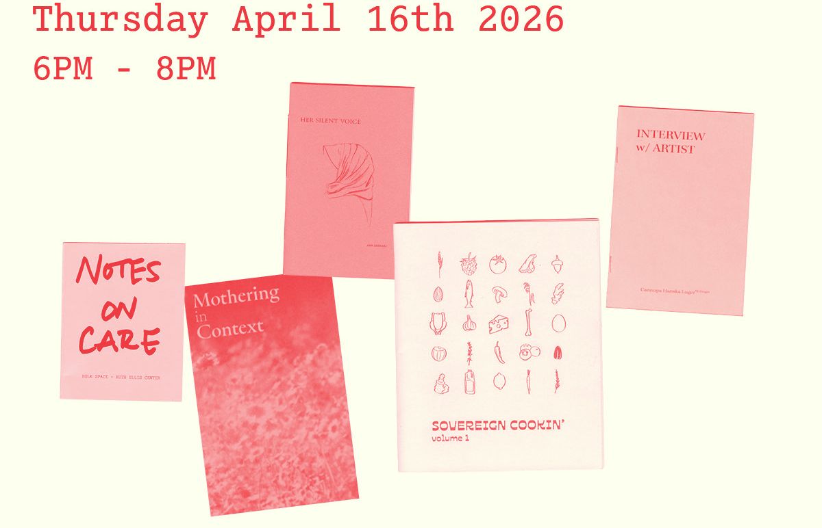 Flyer for the BULK SPACE BOOK RELEASE PARTY on Thursday, April 16th, 2026, from 6 PM - 8 PM, featuring various book covers.