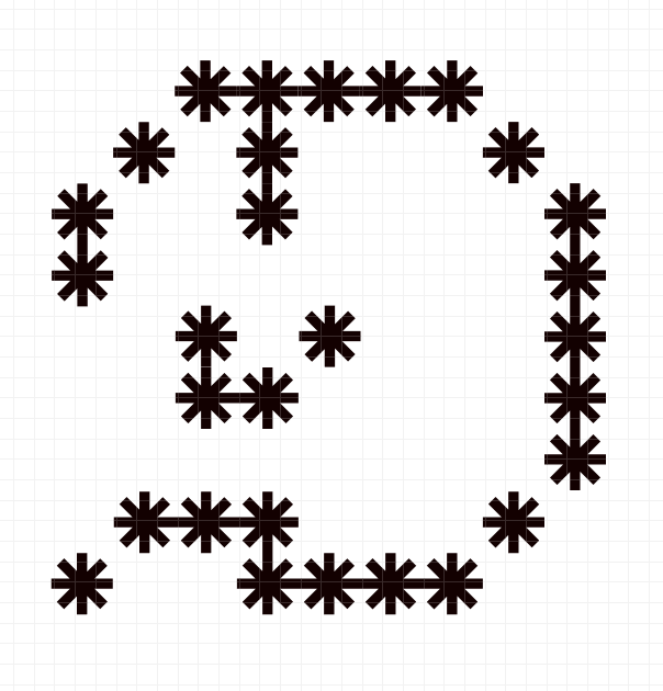 Three representations of the number 2 using asterisks, dots, and squares.