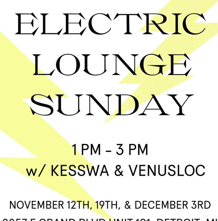 an advertisement for electric lounge sunday on november 12th 19th and december 3rd