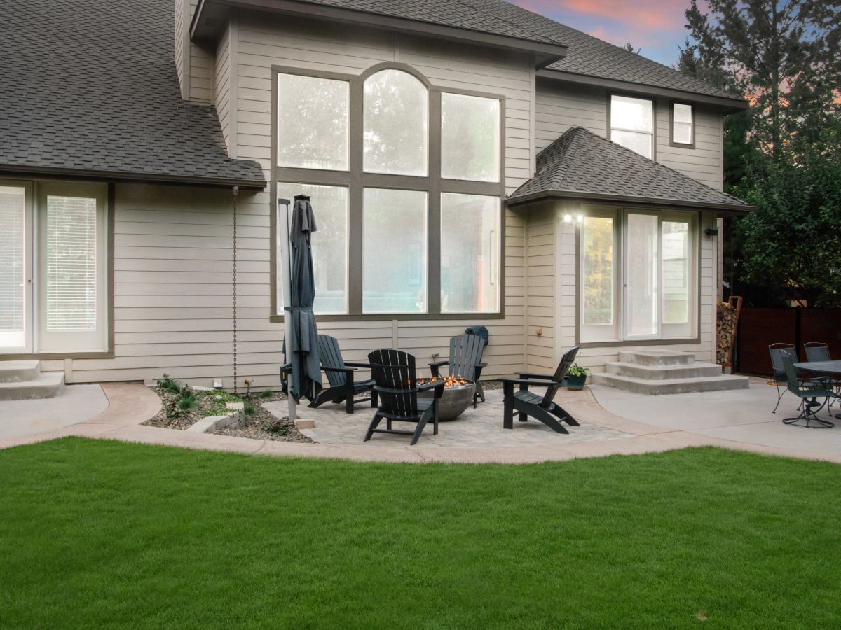 Rebuilt patio and fresh lawn behind a Boise home