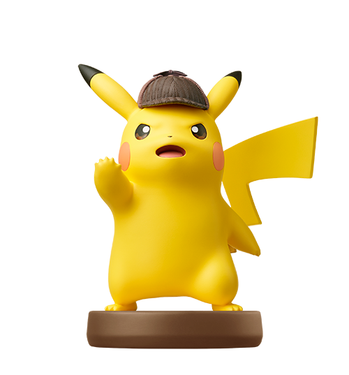 Amiibo figure depicting Detective Pikachu.