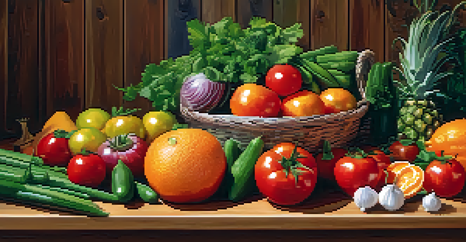 A colorful assortment of fresh fruits and vegetables on a wooden table, highlighting the role of nutrition in naturopathy, accompanied by a cutting board and knife.