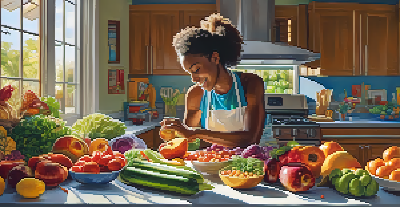 An athlete preparing a healthy meal in a bright kitchen filled with fresh ingredients.