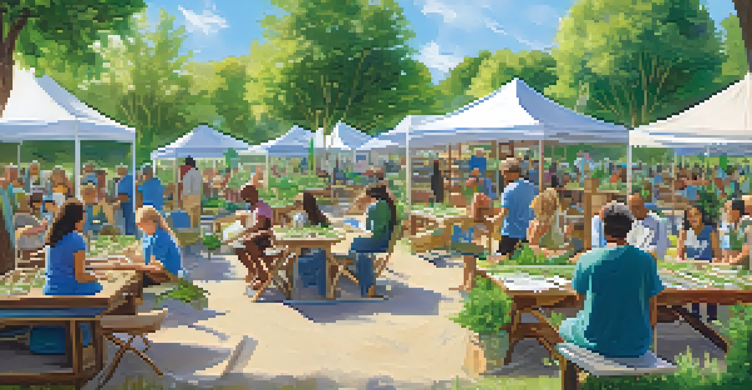 Community workshop on naturopathy in a park with diverse participants learning about herbal medicine and natural healing.