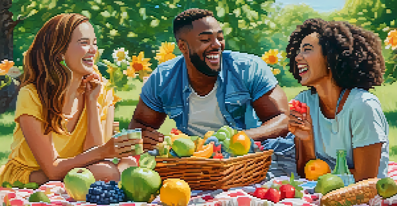 A diverse group of friends enjoying a picnic in a sunny park.