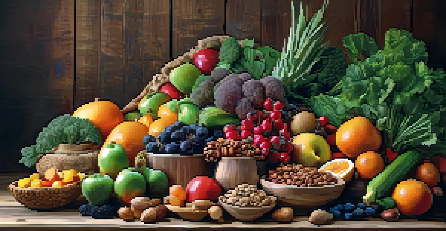 A colorful array of fresh whole foods on a wooden table, highlighting the importance of nutrition in naturopathy.