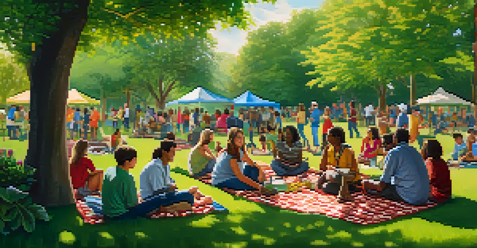 A community gathering in a park with people socializing and enjoying each other's company.