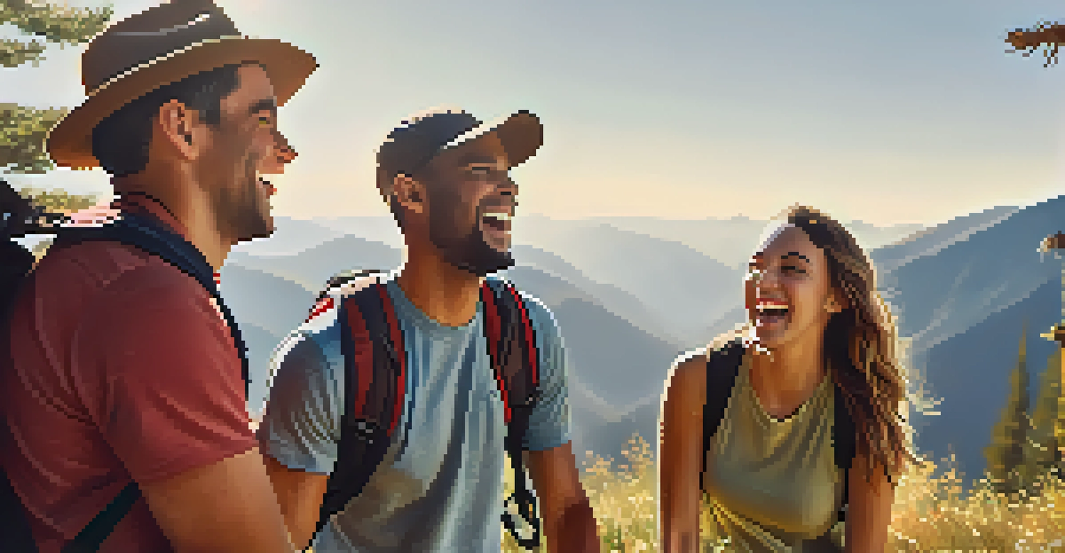 A group of friends hiking together in the mountains, sharing laughter and support.