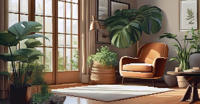 A cozy indoor corner with an armchair, plants, and a journal, creating a peaceful space for reflection.