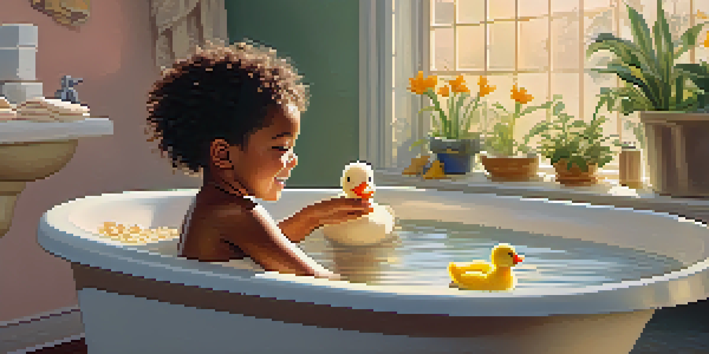 A child with eczema happily playing in a bathtub filled with oatmeal, while a parent applies moisturizer.